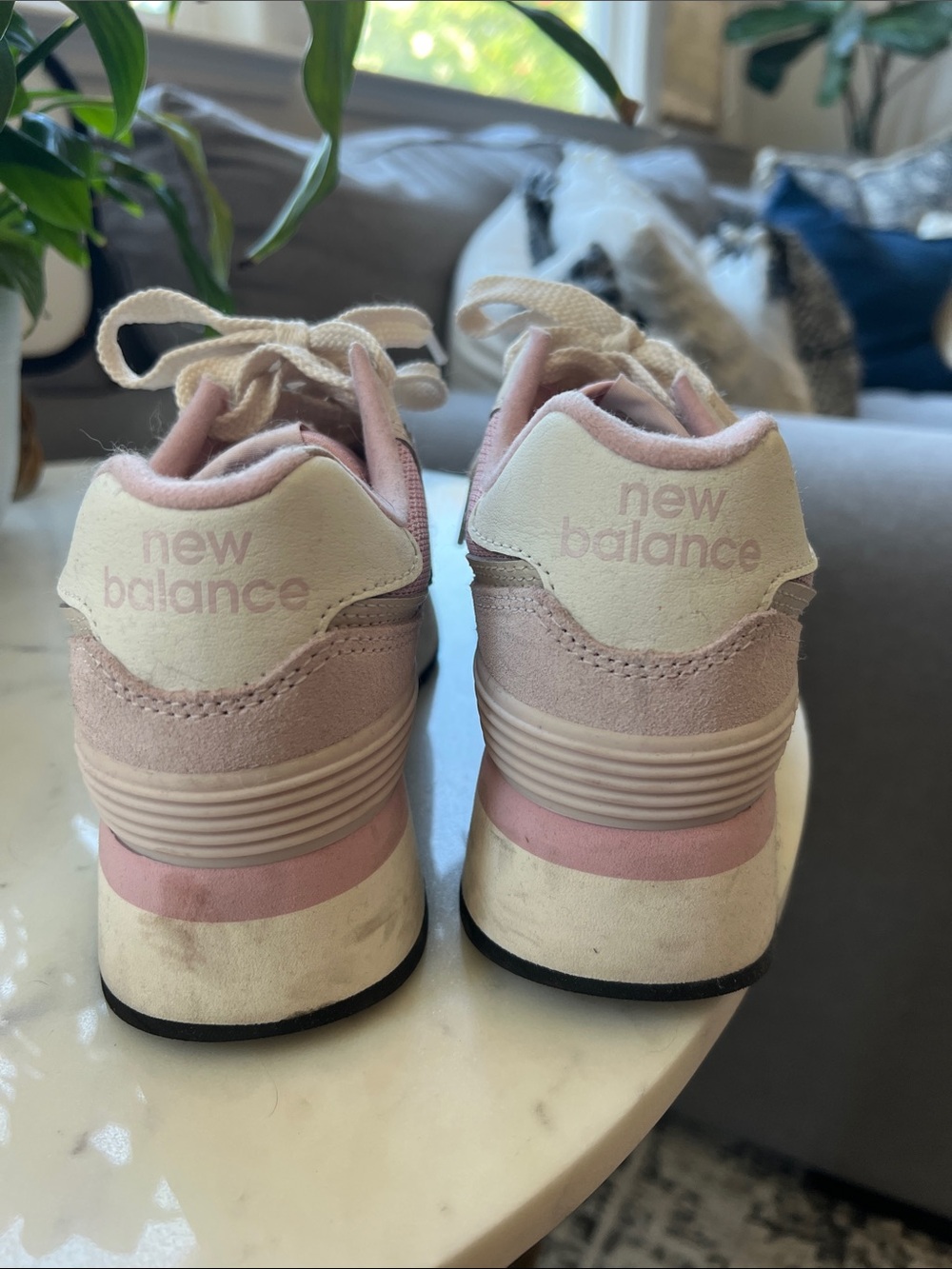New Balance Women's Pale Pink Platform Sneaker with White Details - Picture 2 of 4